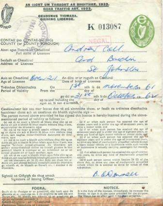 Andrew Coll Ard Baithins vintage driving licence